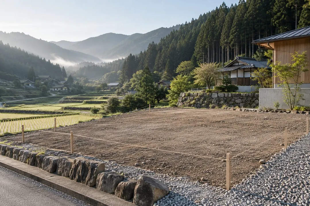 測量の杭が打たれた敷地